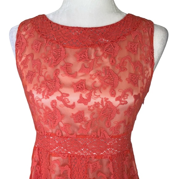 Sundance Emma Coral Orange Lace Cutout Flare Dress - 4 - Picture 4 of 12